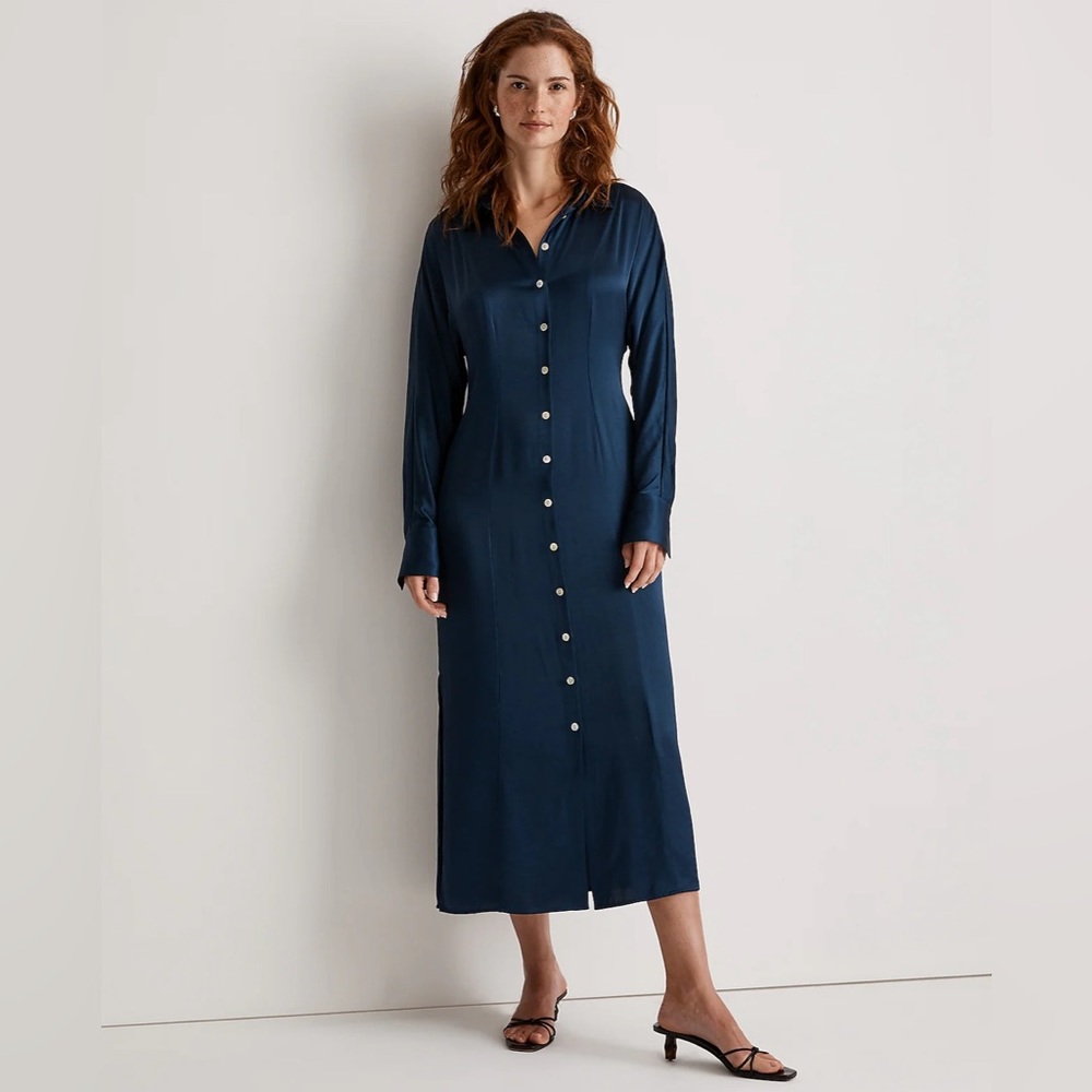 NWT Madewell Satin Button-Front Midi Shirtdress, various sizes, NO175